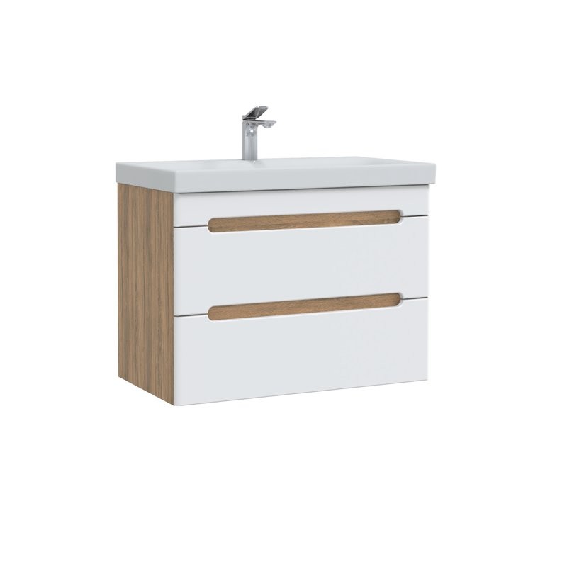 Тумба с раковиной SanStar Diva 80 подвесная, матовая белая, дуб вотан, раковина Moduo 80