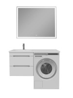 Мебель для ванной комнаты SanStar Толедо 120 L подвесная, под стиральную машину, глянцевая белая, раковина Даллас 120