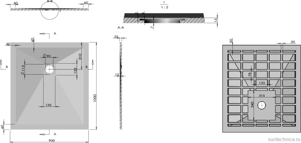 Поддон для душа Vincea VST-4SR9010A 100x90 антрацит, с сифоном