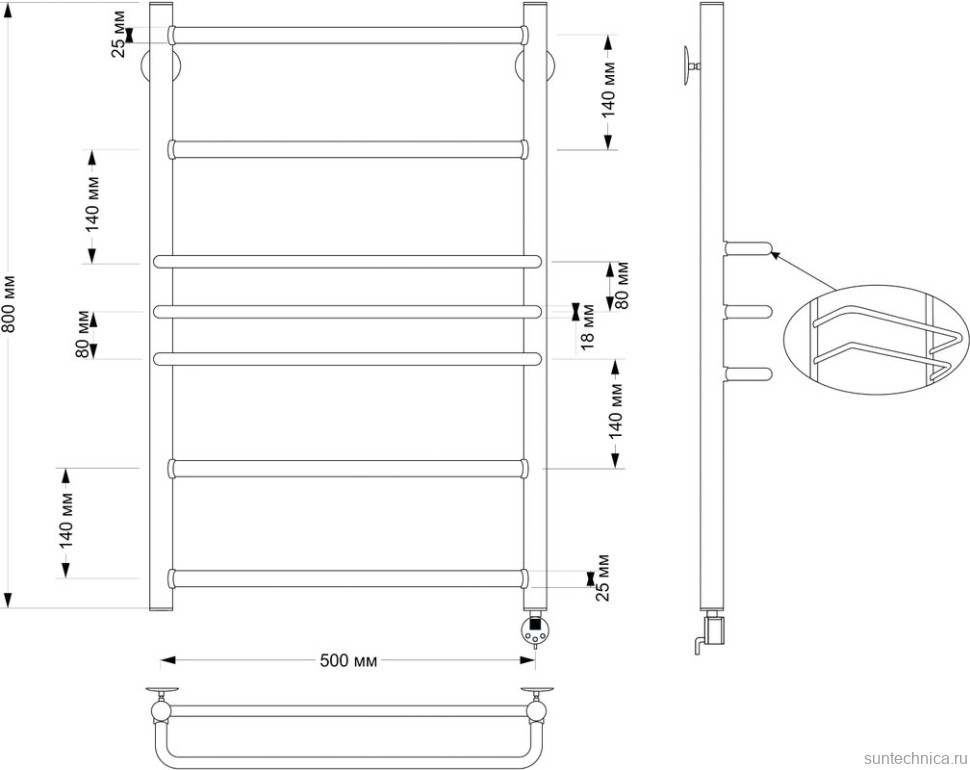 Полотенцесушитель электрический Secado Триест 4603777479152 85x55 см, подключение справа, бронза, лесенка, латунь