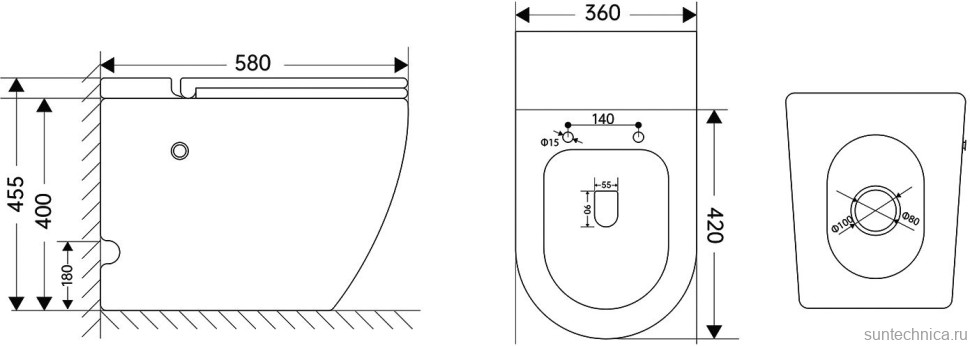 Унитаз приставной напольный Abber Bequem AC1115PMB безободковый, с микролифтом, матовый черный
