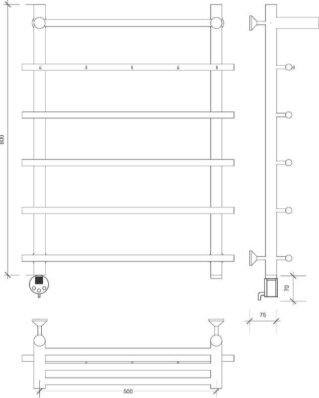 Полотенцесушитель электрический Secado Турин 1 КСП 85x55 см, подключение слева, глянцевый хром, лесенка, с полкой