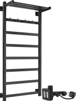 Полотенцесушитель электрический Secado Корсико 1 КСП , 105x55 см, подключение слева, матовый черный, лесенка, с полкой