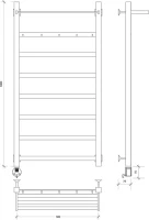 Полотенцесушитель электрический Secado Корсико 1 КСП , 105x55 см, подключение слева, матовый черный, лесенка, с полкой