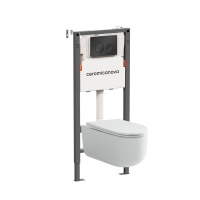 Комплект Ceramicanova Унитаз подвесной Ulma Rimless CN4006 безободковый, с микролифтом + Инсталляция Balance CN121001MB с кнопкой Circle матовой черной