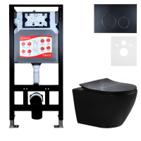 Комплект Унитаз подвесной Esbano Amapola ESUPAMAPBM матовый черный + Инсталляция Fram + Кнопка ESINKRG11MB