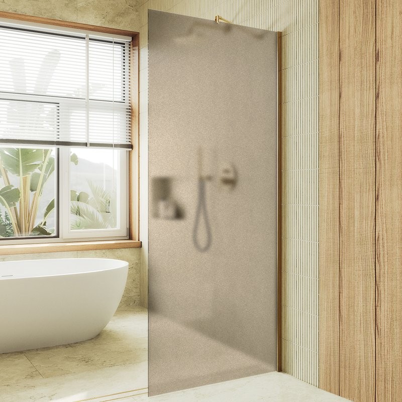 Душевая перегородка Maybahglass MGD-1354-3ш 99 см, профиль золото, стекло бронза матовое