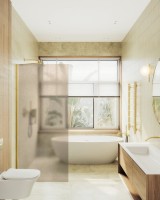 Душевая перегородка Maybahglass MGD-1354-3ш 99 см, профиль золото, стекло бронза матовое