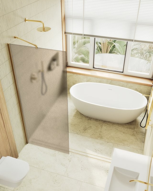 Душевая перегородка Maybahglass MGD-1354-3ш 99 см, профиль золото, стекло бронза матовое