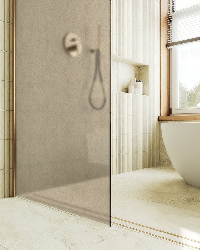 Душевая перегородка Maybahglass MGD-1354-3ш 99 см, профиль золото, стекло бронза матовое