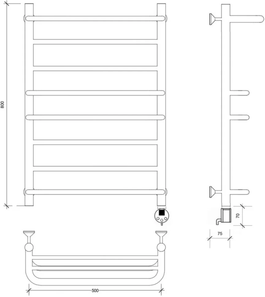 Полотенцесушитель электрический Secado Верона 2 85x55 см, подключение справа, глянцевый хром, лесенка, с полкой