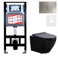Комплект 3 в 1 Унитаз подвесной Esbano Azalea ESUPAZALB + Инсталляция Fram + Кнопка ESINMTK60ST цвет сатин