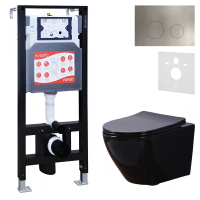 Комплект 3 в 1 Унитаз подвесной Esbano Azalea ESUPAZALB + Инсталляция Fram + Кнопка ESINMTK60ST цвет сатин