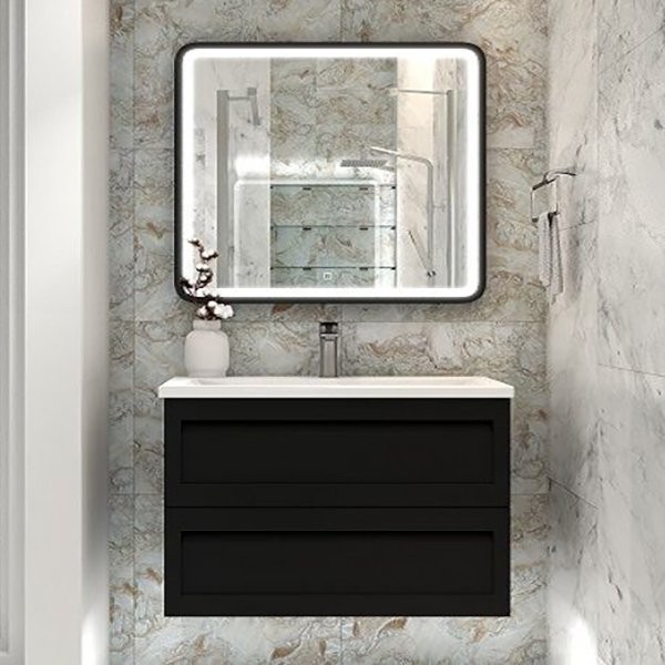 Мебель для ванной комнаты Art&Max Platino 100 подвесная, черная матовая, раковина AM7117-100