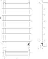 Полотенцесушитель электрический Secado Понтида 1 СП, R 100x60 см, подключение справа, матовый черный, лесенка, с полкой