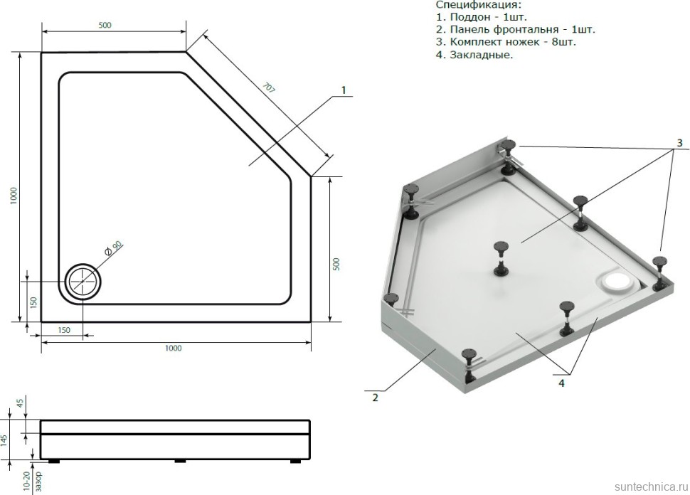 Поддон для душа Bas Пента 100x100