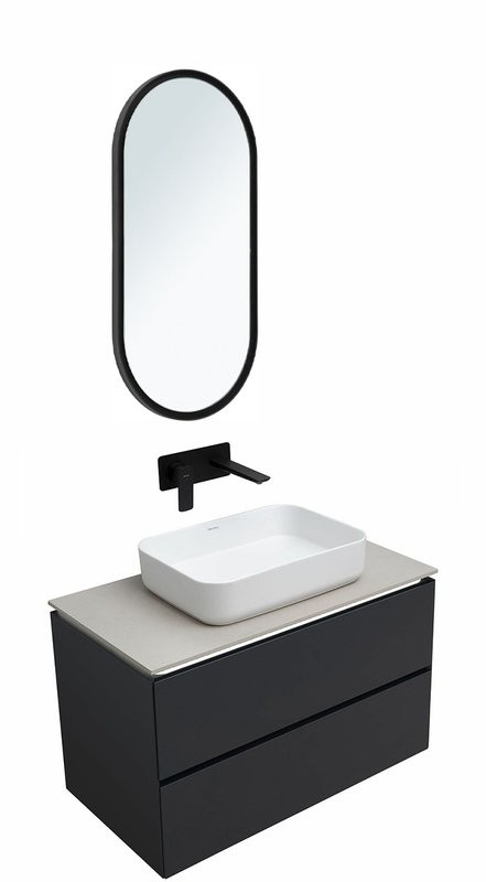 Мебель для ванной комнаты Allen Brau Infinity 85 подвесная, антрацит матовый, столешница бежевая