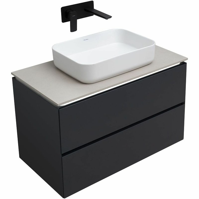 Мебель для ванной комнаты Allen Brau Infinity 85 подвесная, антрацит матовый, столешница бежевая