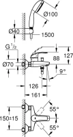 Смеситель для ванны с душем Grohe Eurosmart New 3330220A