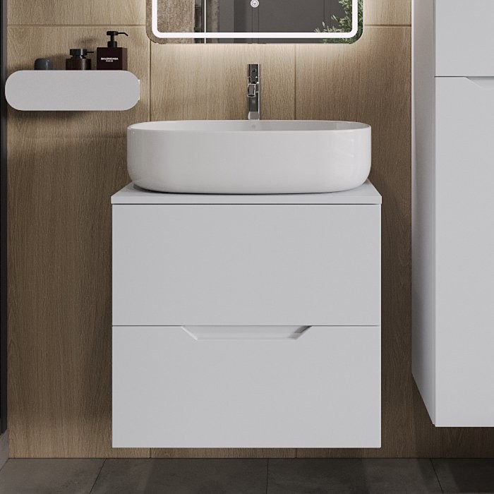 Тумба с раковиной Orange Line 60 подвесная, 2 ящика, матовая белая с раковиной B04-600W