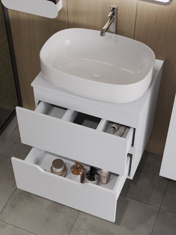 Тумба с раковиной Orange Line 60 подвесная, 2 ящика, матовая белая с раковиной B04-600W
