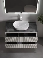 Тумба с раковиной Sancos Snob R 100 см, beige soft, столешница черный мрамор, раковина CN5010