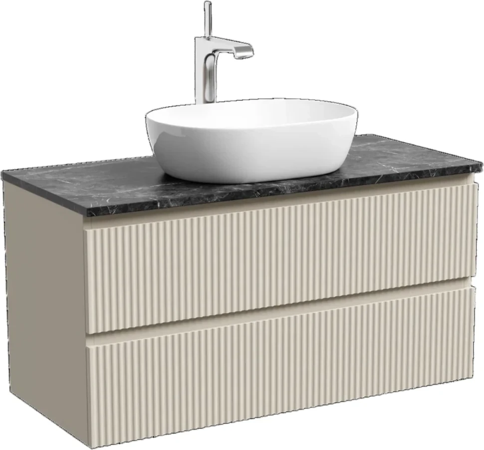 Тумба с раковиной Sancos Snob R 100 см, beige soft, столешница черный мрамор, раковина CN5010