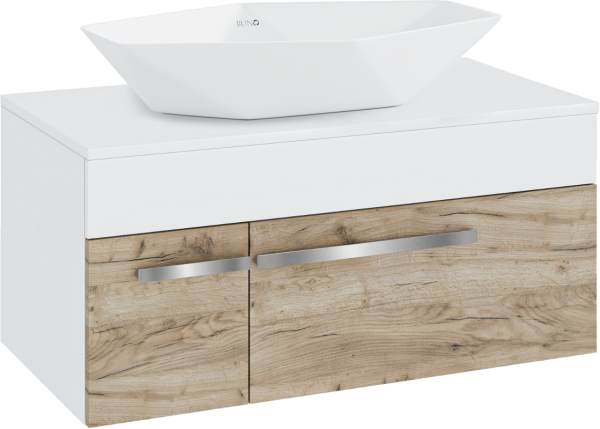 Тумба с раковиной Runo Вудлайн 85 подвесная, крафтовый дуб, раковина Poligono 65