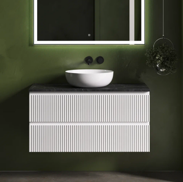 Тумба с раковиной Sancos Snob R 100 см, bianco, столешница черный мрамор, раковина CN5024