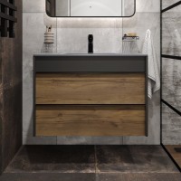 Тумба с раковиной STWORKI Гриндстед 80 дуб таксония, антрацит матовый, раковина 43081-112-KL антрацит