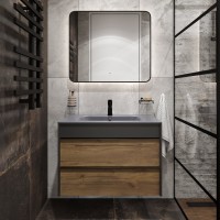 Тумба с раковиной STWORKI Гриндстед 80 дуб таксония, антрацит матовый, раковина 43081-112-KL антрацит