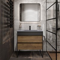 Тумба с раковиной STWORKI Гриндстед 80 дуб таксония, антрацит матовый, раковина 43081-112-KL антрацит