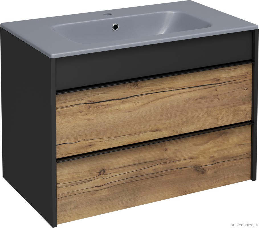 Тумба с раковиной STWORKI Гриндстед 80 дуб таксония, антрацит матовый, раковина 43081-112-KL антрацит