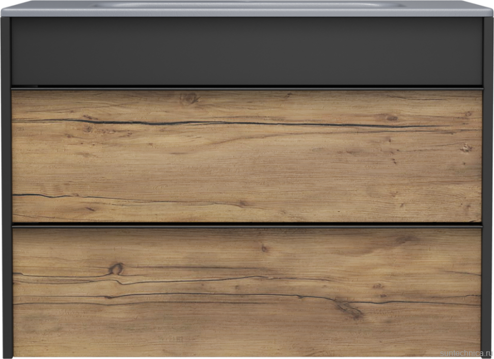 Тумба с раковиной STWORKI Гриндстед 80 дуб таксония, антрацит матовый, раковина 43081-112-KL антрацит