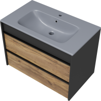 Тумба с раковиной STWORKI Гриндстед 80 дуб таксония, антрацит матовый, раковина 43081-112-KL антрацит