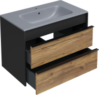 Тумба с раковиной STWORKI Гриндстед 80 дуб таксония, антрацит матовый, раковина 43081-112-KL антрацит
