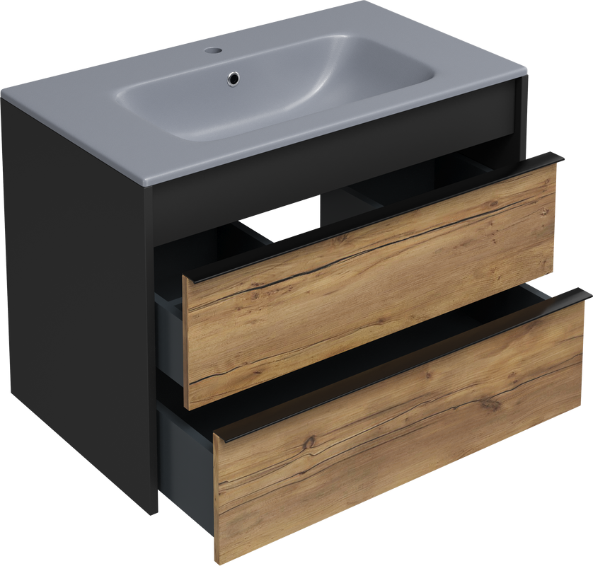 Тумба с раковиной STWORKI Гриндстед 80 дуб таксония, антрацит матовый, раковина 43081-112-KL антрацит
