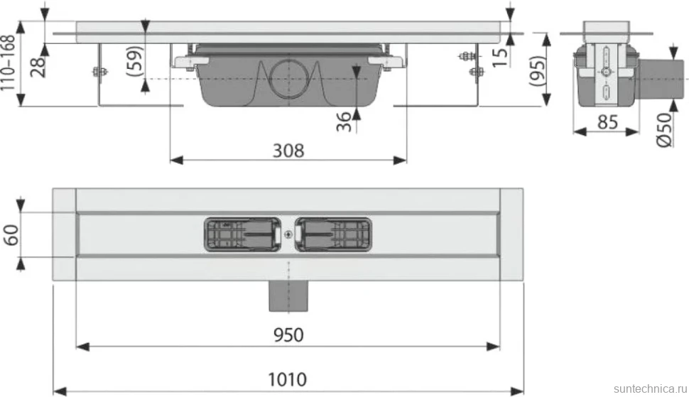 Душевой трап (лоток) AlcaPlast APZ6 S-950 без решетки