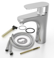 Тумба с раковиной AQUATON Сканди 55 белый глянец, белый матовый + Смеситель для раковины MEGA Truva MG-Z02 хром