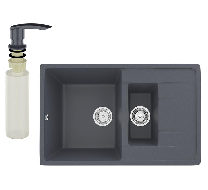 Мойка кухонная Ulgran U-205 343 антрацит + дозатор U-02 антрацит