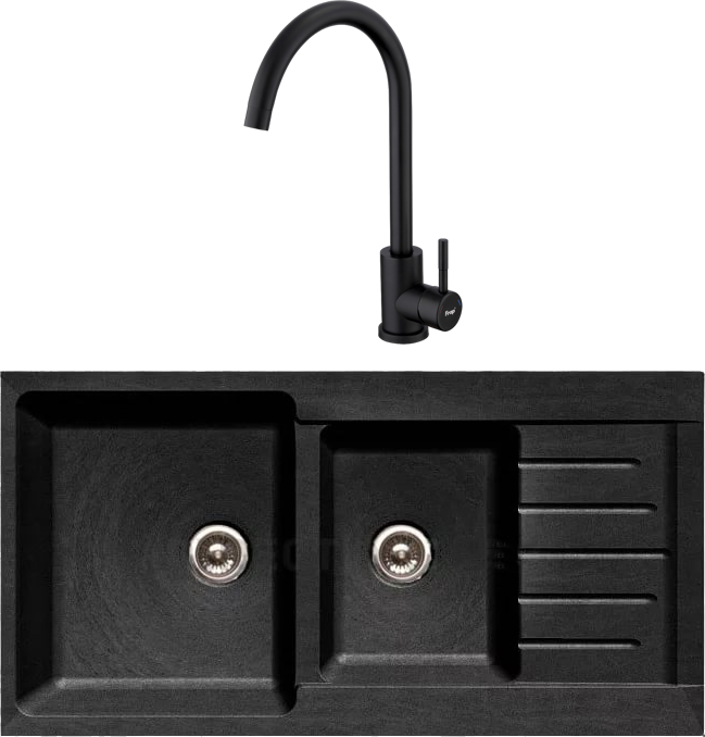 Комплект Мойка GranFest Practik P-980 KL черный + Смеситель Frap F40899-4 черный