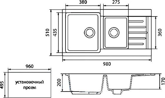 Комплект Мойка GranFest Practik P-980 KL черный + Смеситель Frap F40899-4 черный