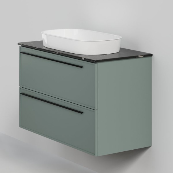 Тумба с раковиной La Fenice Elba Twin 100 подвесная, grigio, столешница черный мрамор, раковина белая матовая