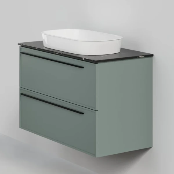 Тумба с раковиной La Fenice Elba Twin 100 подвесная, grigio, столешница черный мрамор, раковина белая матовая