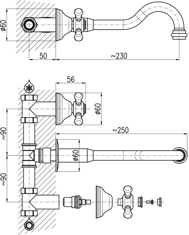 Смеситель для раковины Rav Slezak Morava retro MK131SM С ВНУТРЕННЕЙ ЧАСТЬЮ