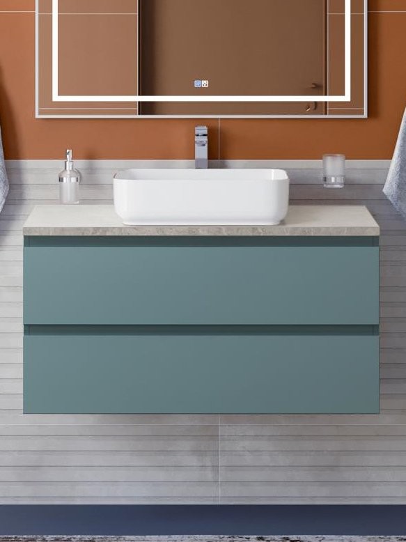 Тумба под раковину со столешницей BelBagno Kraft 100 подвесная, матовая голубая, столешница kep-100-mgl