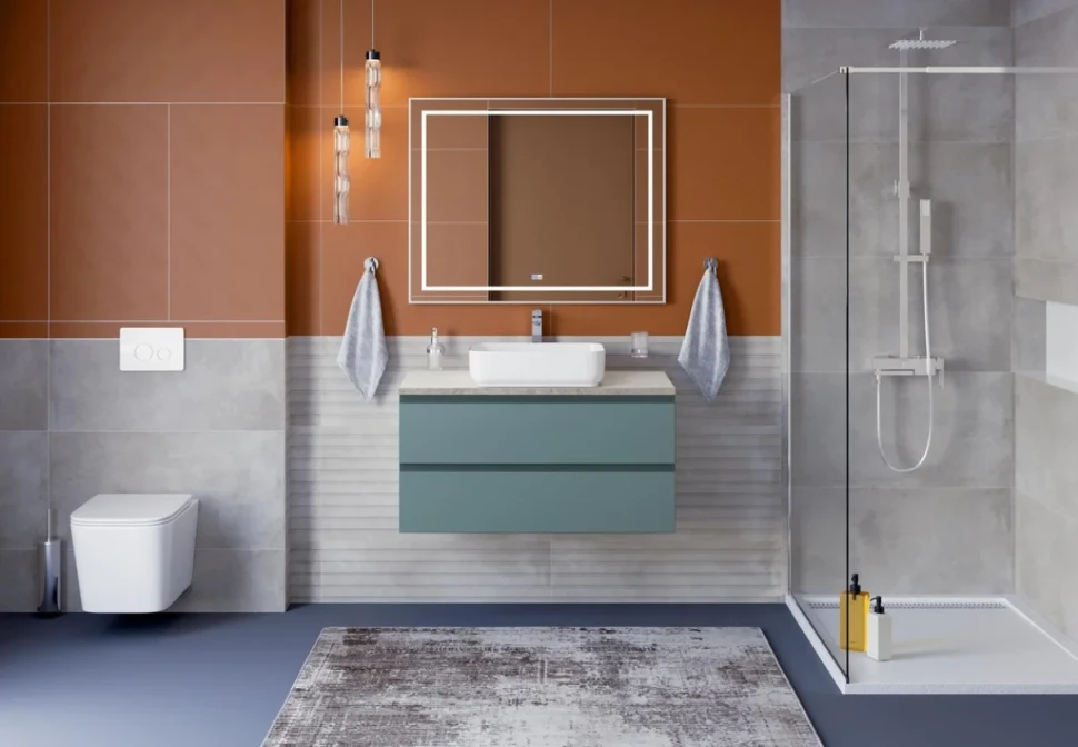 Тумба под раковину со столешницей BelBagno Kraft 100 подвесная, матовая голубая, столешница kep-100-mgl