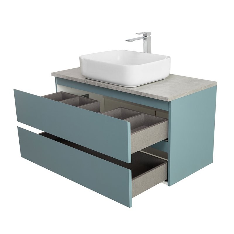 Тумба под раковину со столешницей BelBagno Kraft 100 подвесная, матовая голубая, столешница kep-100-mgl