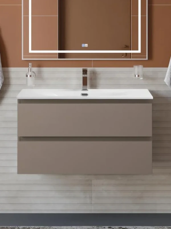 Тумба с раковиной BelBagno Kraft 90 подвесная, матовая бежевая, раковина bb-8099-90