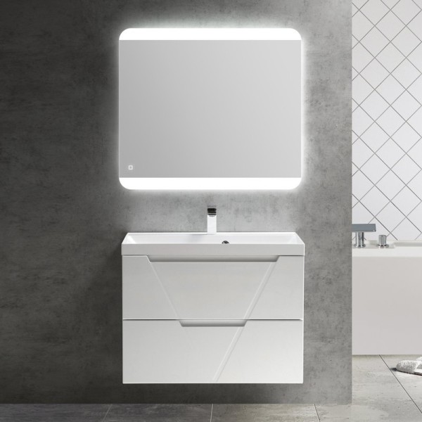 Мебель для ванной комнаты BelBagno Vittoria 80 подвесная, bianco opaco, белая глянцевая раковина